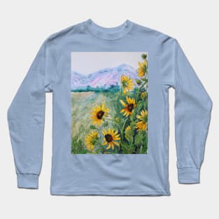 Montana Flowers Watercolor Painting Long Sleeve T-Shirt